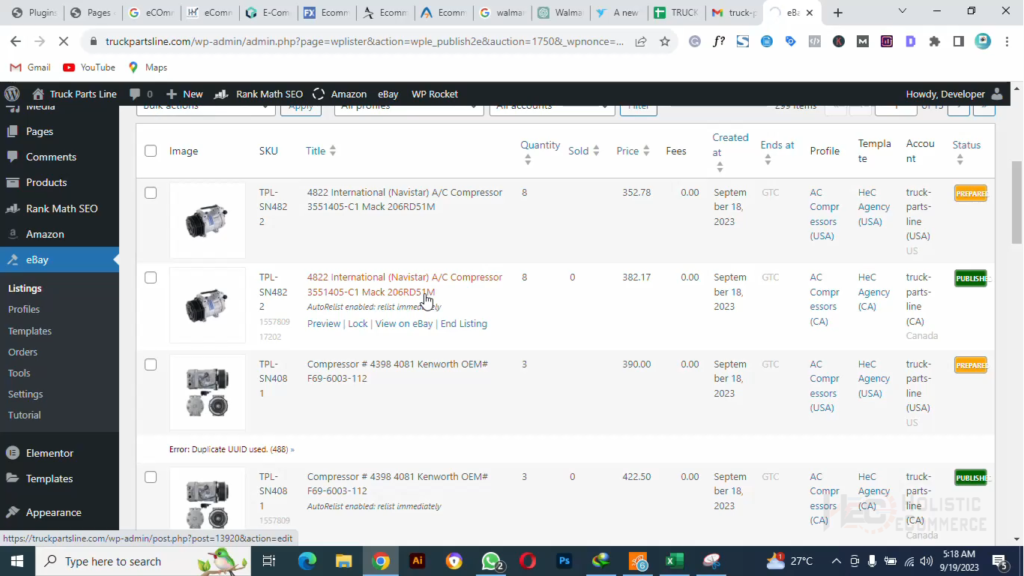 Ebay management using WP Lister