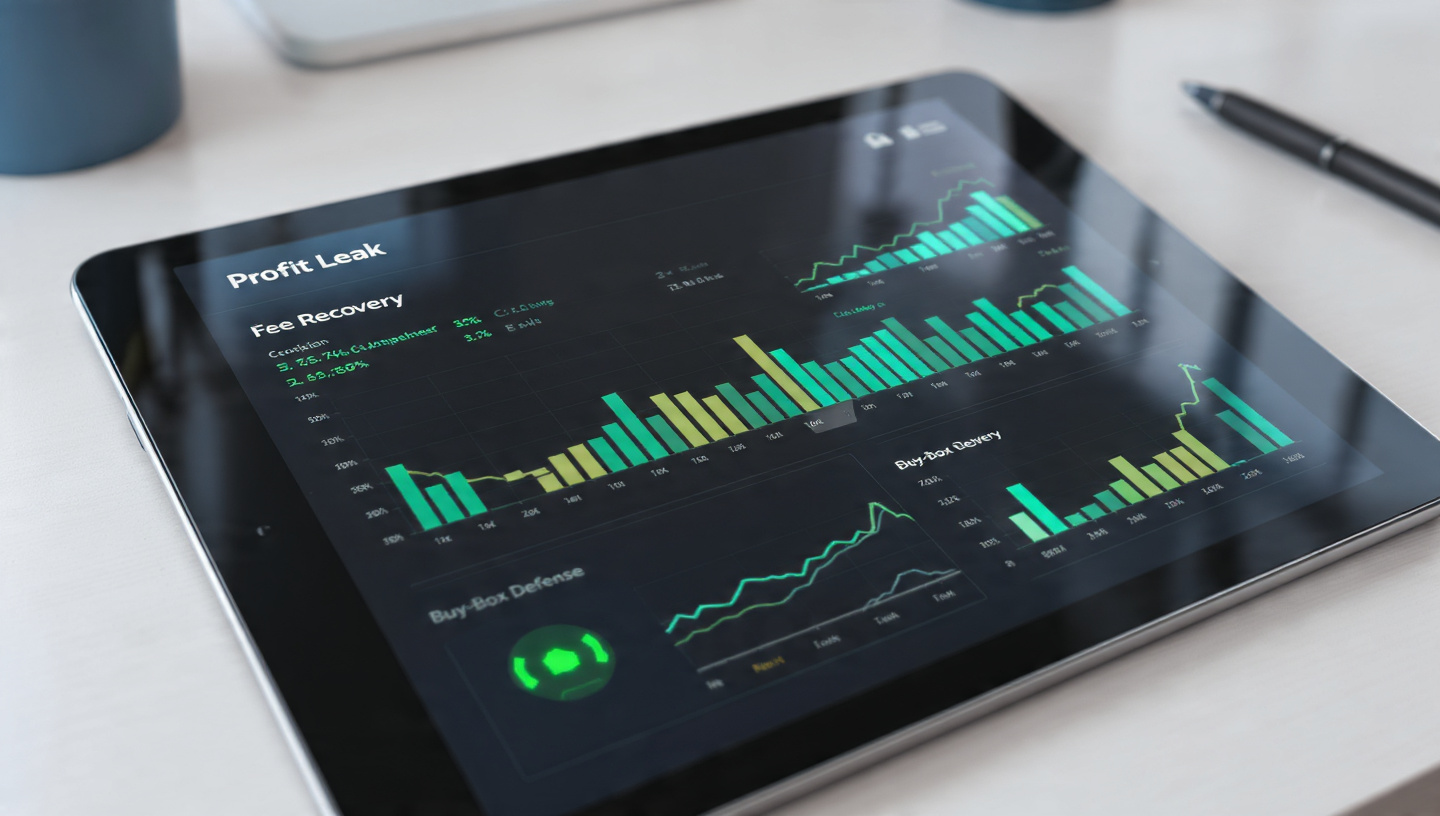 E-commerce forensic audit dashboard identifying Amazon FBA fee discrepancies and inventory profit leaks for scaling brands.