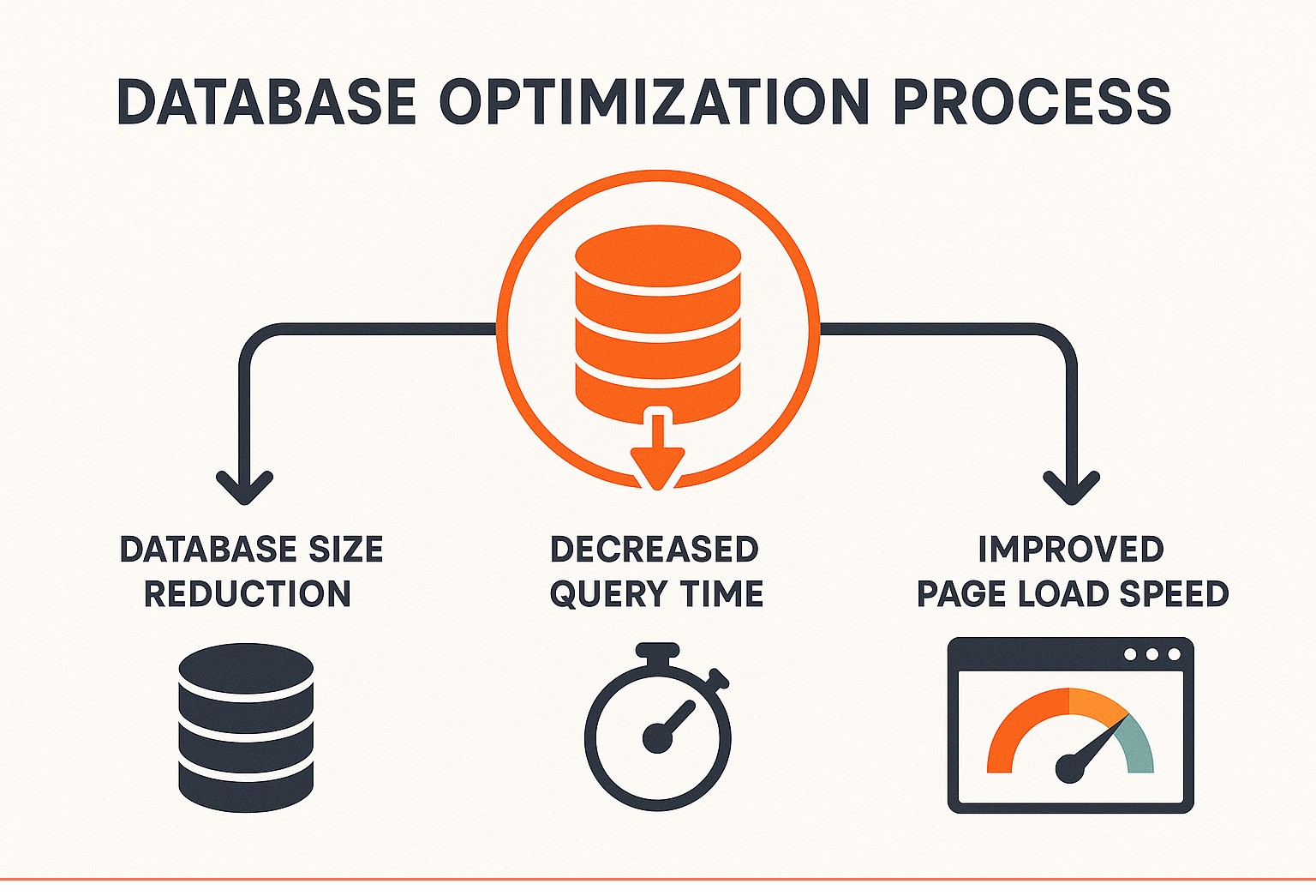Technical infographic showing WooCommerce SQL database indexing and query optimization results