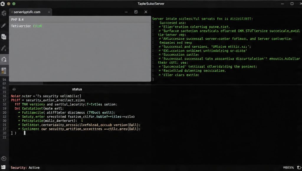 HDA Engineering terminal showing successful PHP 8.4 server environment hardening and Cloudflare WAF deployment.