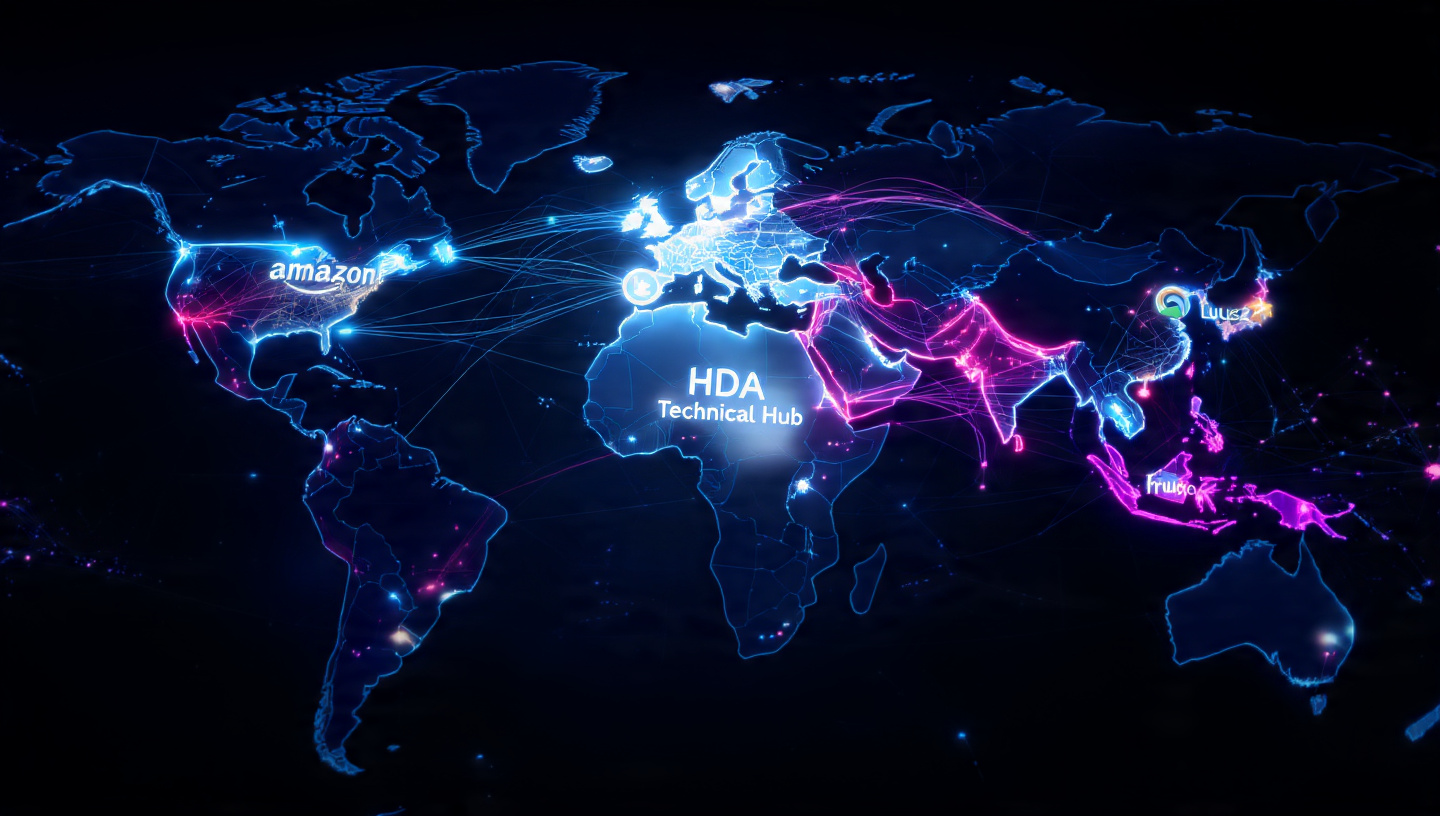 Global e-commerce infrastructure map demonstrating multi-channel catalog refactoring across international marketplaces like Walmart and Lazada.